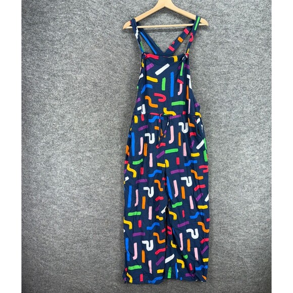 Takepride Pants - Takepride Jumpsuit Women M Medium Blue Geometric Sleeveless Straight Rayon